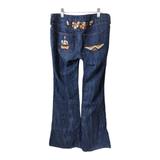 Free People Jeans | Free People Size 25 Flared Button Fly Jeans Blue Boho Hippie Embroidered | Color: Blue | Size: 25