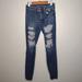 American Eagle Outfitters Jeans | American Eagle Hi-Rise Jegging Dark Distressed Skinny Frayed Holey Denim U | Color: Blue | Size: No Size Tag Measurements In The Photos