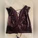 Free People Tops | Free People Lillian Velvet Lace Up Crop Top Sz Medium | Color: Brown | Size: M