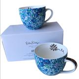 Lilly Pulitzer Dining | Lilly Pulitzer Set Of 2 Ceramic Mugs Blue Purple Green White Gold | Color: Blue/Purple | Size: Os