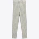 Zara Pants & Jumpsuits | High Rise Checkered Pants/Leggings | Color: Green/White | Size: S