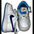 Nike Shoes | Nike Air Force 1 White Blue Swoosh Low Tops Sneakers Shoes Toddler Boy Size 7c | Color: Gray/White | Size: 7bb