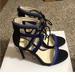 Jessica Simpson Shoes | Jessica Simpson Sz 7.5 Blue Purple Gray Combo Tie Rio Nuebuck High Heel Sandals | Color: Blue/Gray | Size: 7.5