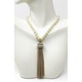 J. Crew Jewelry | J. Crew Gold Tone Rhinestone Faux Pearl Tassel Pendant Necklace Adjustable | Color: Gold/White | Size: Os