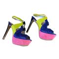 Jessica Simpson Shoes | Jessica Simpson Womens Size 7.5 B Color Block 5 In Heels Peep Toe Pump Shoes Sti | Color: Blue/Pink | Size: 7.5