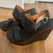 Tory Burch Shoes | Fabulous Shelby Tory Burch Wedge Sandal In Euc. Black Leather. Stunning Shoes. | Color: Black | Size: 10.5