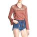 Free People Tops | Free People Women’s On The Island Embroidered Peasant Top Rose Brown Size Medium | Color: Brown/Pink | Size: M