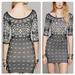 Free People Dresses | Free People Intimately Intarsia Printed 3/4 Sleeve Bodycon Mini Dress | Color: Black/Cream | Size: M