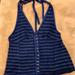 Free People Tops | Free People Blue & Black Distressed Striped Button Up Halter Top Sz M - Nwt | Color: Blue | Size: M