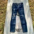 Free People Jeans | Free People Jeans High Rise Skinny Jeans Button Fly Size 27 Ripped Knee | Color: Blue | Size: 27