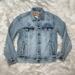 Levi's Jackets & Coats | Levis Trucker Jean Jacket Distressed Peace & Sun Symbols Size Small Denim Jacket | Color: Blue | Size: S