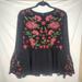 American Eagle Outfitters Tops | American Eagle Boho Floral Embroidered Blouse Top Sz M | Color: Black/Pink | Size: M