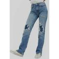 Free People Jeans | Free People My Own Lane Jeans High Waisted Distressed Ripped Denim Straight Leg | Color: Blue/White | Size: 27