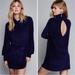 Free People Dresses | Free People: Velvet Turtleneck Dress W/Open Back | Color: Blue | Size: Xs