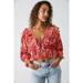 Free People Tops | Free People Rudi Ruffle Cropped Top Floral Printed Cotton Blouse Xs New | Color: Red | Size: Xs