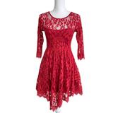 Free People Dresses | Free People Floral Mesh Lace Dress Red Size 2 | Color: Red | Size: 2