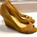 Kate Spade Shoes | Kate Spade Women’s Leather Suede Camel-Colored Crossover Front Peep Toe Wedges | Color: Brown/Tan | Size: 8.5