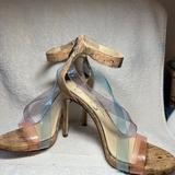 Jessica Simpson Shoes | Jessica Simpson Cork Heels-4" Heels-Plastic-Tan-Size 5 1/2 M-Zipper In Back | Color: Blue/Tan | Size: 5.5