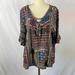 American Eagle Outfitters Tops | American Eagle Outfitters Boho Peasant Top With Lace Up Neckline - Size Xl | Color: Blue/Brown | Size: Xl