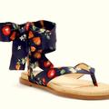 Jessica Simpson Shoes | New Jessica Simpson 9 M Flat Espadrilles “Abramo” Lace Up Navy Fruit Print | Color: Blue/Tan | Size: 8.5