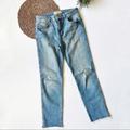 Free People Jeans | Free People High Waisted Straight Leg Raw Jeans Raw Hem Medium Wash Loos | Color: Blue | Size: 25