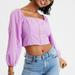 American Eagle Outfitters Tops | American Eagle Linen Button Crop Top Puff Balloon Sleeve Purple Women's Small | Color: Purple | Size: S