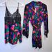 Victoria's Secret Intimates & Sleepwear | 2 Pc Set Robe Xs/Small + Slip Xs Victoria's Secret Moonlit Tropic Lace Satin | Color: Black/Pink | Size: Xs