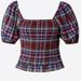 American Eagle Outfitters Tops | American Eagle Boho Tartan Red & Green Plaid Crop Top Peasant Shirt; Size: M | Color: Green/Red | Size: M