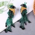 Anthropologie Jewelry | Anthropologie Beaded Tropical Bird Oversized Long Green Tassel Drop Earr | Color: Green/Yellow | Size: Os