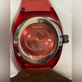 Gucci Accessories | Gucci Sync Ya137103 Red Sherry Rubber Band Red Dial Men’s Watch. | Color: Red/Silver | Size: Os