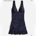 J. Crew Swim | J Crew Women's Ruched V-Neck Swim Dress Swimsuit Bathing Suit Size 20 Navy Nwot | Color: Blue | Size: 20