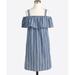 J. Crew Dresses | J. Crew Striped Chambray Ruffle-Neck Off-Shoulder Cotton Dress Women’s Small S | Color: Blue/White | Size: S