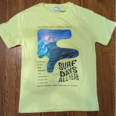 Zara Shirts & Tops | Big Kids Zara Surf T-Shirt With Raised Graphic & Text. So Cool! 13/14 | Color: Blue/Yellow | Size: 14b
