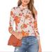 Free People Tops | Free People Chocolate Blouse Stone Floral Mock Top L | Color: Orange/Tan | Size: L