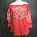 Free People Dresses | Free People Coral Red Boho Embroidered Floral Tunic Top/Mini Dress | Color: Blue/Pink | Size: Xs