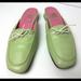 Lilly Pulitzer Shoes | Lilly Pulitzer Green Leather Mules Slip On Loafers Shoes Flats White Bow Stitch | Color: Green/White | Size: 8.5