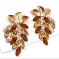 Zara Jewelry | Gold Plated Oversized Floral Iridescent Tan Crystal Cluster Earrings | Color: Brown/Gold | Size: Os