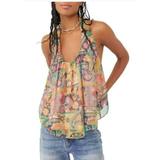 Free People Tops | Free People Strawberry Print Sleeveless Top Tank Halter Medium Retro Combo $78 | Color: Gold/Pink | Size: M