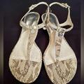 Michael Kors Shoes | New! Michael Kors Leather, Snake Skin, Low Wedge Thong Sandals | Color: Brown/Cream | Size: 10