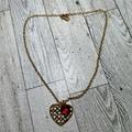 Coach Jewelry | Coach Signature Cut Out Heart Charm Necklace Gold Ruby Heart 18" | Color: Gold/Red | Size: Os