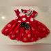 Disney Dresses | Euc Disney Minnie Mouse Red Dots Infant Onesie Dress Size 9-12 Months | Color: Red/White | Size: 9-12mb