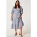 Anthropologie Dresses | Anthropologie // Hutch V-Neck Tiered Wrap Midi Dress In Blue Motif Size 3x Plus | Color: Blue/White | Size: 3x Plus