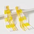 Anthropologie Jewelry | Anthropologie Casa Clara Yellow Plaid Fringe Earrings | Color: White/Yellow | Size: Os