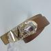Michael Kors Accessories | Michael Kors Womens Large Logo Buckle Brown Leather Belt Push Stud Closure Sz L | Color: Brown/Gold | Size: Os