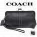 Coach Bags | Coach Black Smooth Leather Contrasting Top Stitching Kiss Lock Wristlet Clutch | Color: Black | Size: View Photos For Measurements.