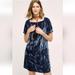 Anthropologie Dresses | Anthropologie Floreat Navy Blue Crinkled Velvet Shift Dress Small | Color: Blue | Size: S