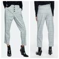 Zara Pants & Jumpsuits | Euc Zara Trf Collection Plaid High Rise Trousers Exposed Buttons Grey | Medium | Color: Gray | Size: M