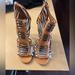 Coach Shoes | Coach Tan And Silver (Metallic) High-Heel Sandle, Size 7, Never Worn. | Color: Silver/Tan | Size: 7