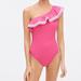 J. Crew Swim | J Crew One-Shoulder Ruffle One Piece Swimsuit With Rickrack, Size 8 -- Nwt | Color: Pink/White | Size: 8