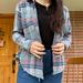 American Eagle Outfitters Tops | American Eagle Distressed Flannel Oversised Shirt | Color: Blue/Red | Size: Xs